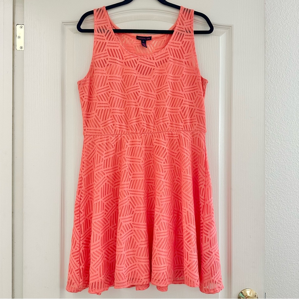 Material Girl Light Pink Coral Stretch Lace Mesh Sleeveless Midi Dress